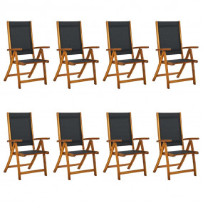 Garden Chair Set of 8 Black, Natural Wood