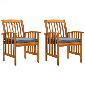 Garden Dining Chair Set of 2 Dark grey cushion, Natural...