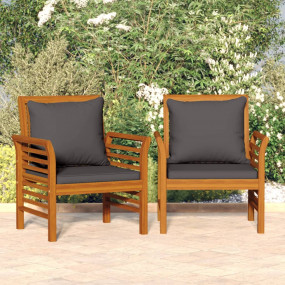 Sofa Chair Set of 2 Dark Grey Solid acacia wood Standar...