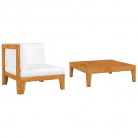 Garden Lounge Set Cream white Solid acacia wood, Polyes...