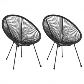 Moon Chair Set of 2 Black Round PVC Rattan Garden Chair...