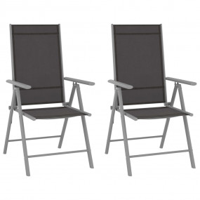 Garden Chair Set of 2 Black and silver Aluminum, Textil...