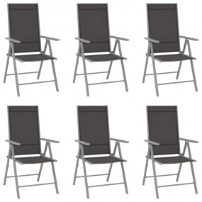 Garden Chair Set of 6 Black and silver Aluminum, Textil...