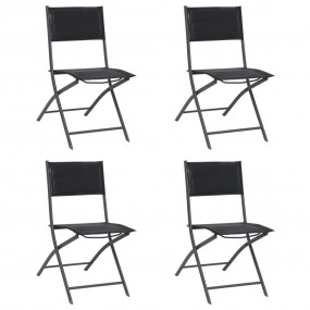 Outdoor Chair Set of 4 Black Powder-Coated Steel, Texti...