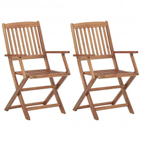 Outdoor Chair Set of 2 Natural Wood Solid Acacia Wood M...