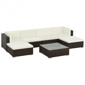 Patio Sofa Set Set of 7 Brown, Cream white