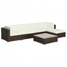 Patio Sofa Set Set of 6 Brown Poly Rattan Large Modular
