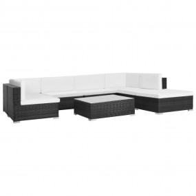 Patio Sofa Set Set of 8 Black with Cream cushions