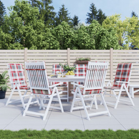 Highback Chair Cushion Set of 6 Red Check Pattern