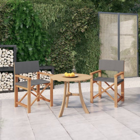 Director's Chair Set of 2 Gray Solid Teak Wood Medium F...