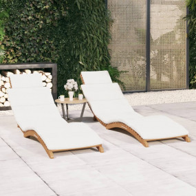 Sun Lounger Set of 2 Teak wood and cream white cushion