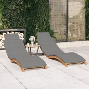 Sun Lounger Set of 2 Dark grey Solid teak wood, Fabric ...