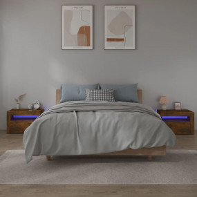 Bedside Cabinet Set of 2 Smoked Oak Engineered wood Med...