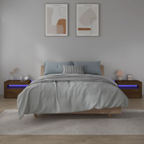 Bedside Cabinet Set of 2 Brown Oak Engineered wood Medi...