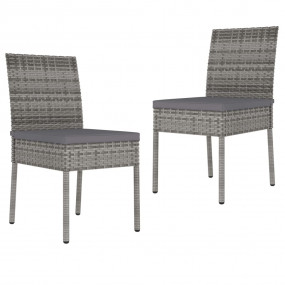 Dining Chair Set of 2 Grey Poly rattan, powder-coated s...