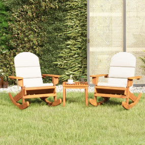 Garden Lounge Set Natural Wood, Cream white Solid acaci...
