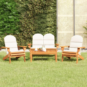 Garden Lounge Set Cream White Solid Acacia wood Medium ...
