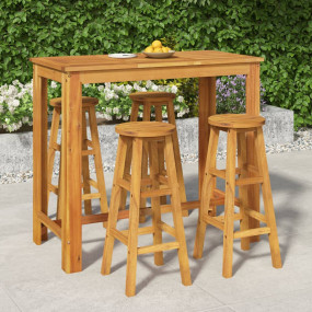 Garden Bar Set Natural Wood Solid Acacia Wood For 4 peo...
