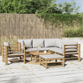 Garden Lounge Set Light Grey Bamboo, Polyester Medium M...