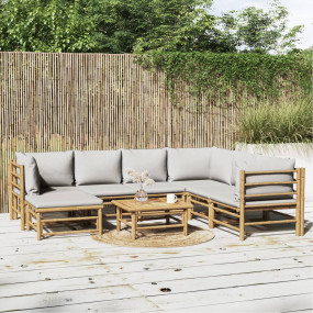 Garden Lounge Set Light grey, Natural bamboo