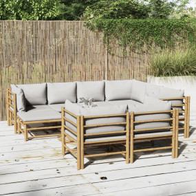 Garden Lounge Set Light Grey Bamboo and Polyester 10 Pi...