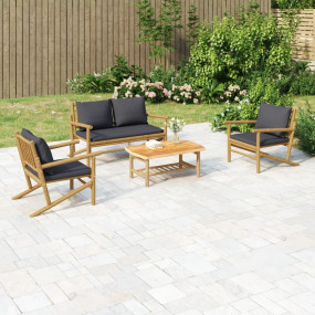 Garden Lounge Set Dark Grey Bamboo Medium Foldable
