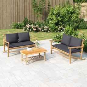 Garden Lounge Set Dark Grey, Natural Bamboo