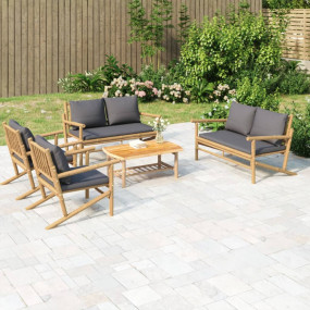Garden Lounge Set Dark Grey, Natural Bamboo Bamboo, Pol...