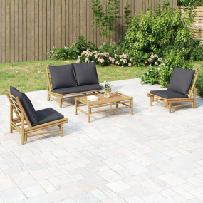 Garden Lounge Set Dark Grey, Natural Bamboo Bamboo, Pol...
