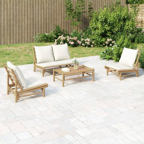 Garden Lounge Set Cream white, Natural Bamboo Bamboo, P...
