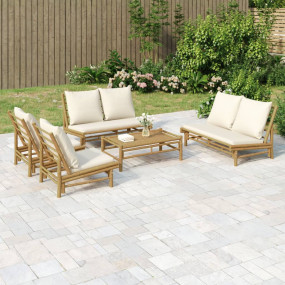 Garden Lounge Set Natural Bamboo, Cream White Bamboo, P...