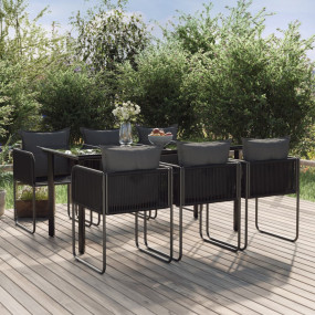 Garden Dining Set Black PE Rattan Medium Seats Many
