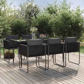 Garden Dining Set Black PE Rattan, Powder-Coated Steel ...