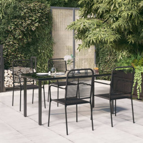 Garden Dining Set Black Cotton Rope, Powder-Coated Stee...
