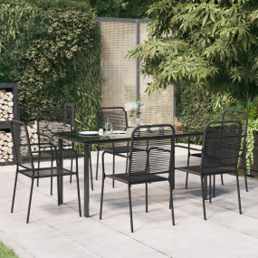 Garden Dining Set Black Cotton Rope and Powder-Coated S...