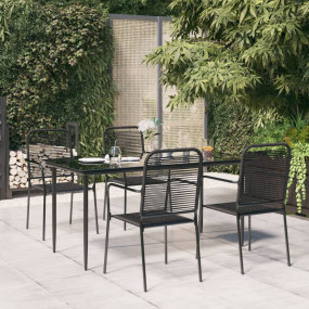 Garden Dining Set Black Cotton Rope Medium Stackable Di...