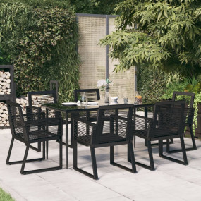 Garden Dining Set Black PVC Rattan 7 Piece Set Durable