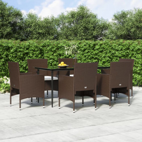 Garden Dining Set Brown and Black with Cream White Cush...