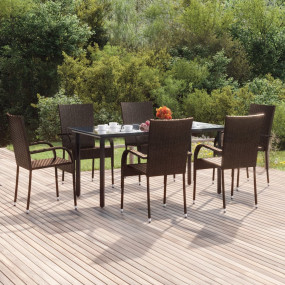 Garden Dining Set Brown Poly Rattan Stackable Garden Di...