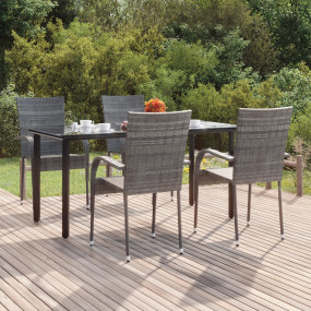 Garden Dining Set Grey PE rattan, powder-coated steel, ...