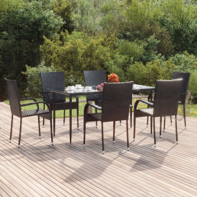 Garden Dining Set Black PE rattan Medium Stackable