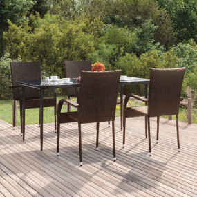Garden Dining Set Brown PE Rattan Large Stackable