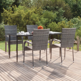 Garden Dining Set Grey PE rattan, powder-coated steel, ...