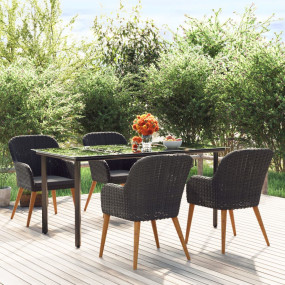 Garden Dining Set Black Solid Acacia Wood 5 Piece Set D...