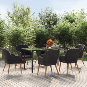 Garden Dining Set Black Powder-Coated Steel Large Durab...