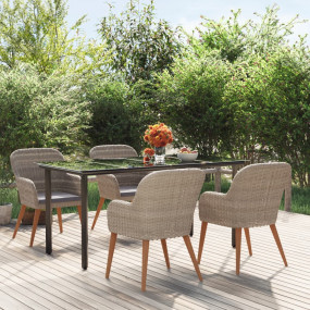 Garden Dining Set Table: Black, Chairs: Brown, Cushions...