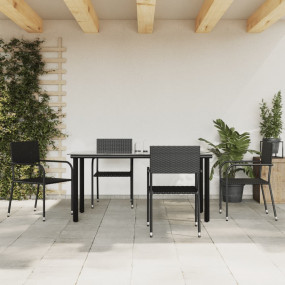 Garden Dining Set Black Poly Rattan Medium Stackable
