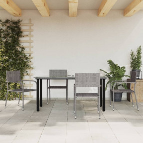 Garden Dining Set Grey PE rattan Medium Stackable Dinin...