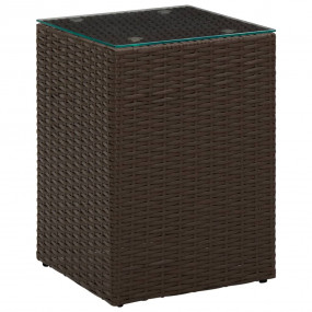 Side Table Brown Poly Rattan, Glass, Metal 14x14x20.5 i...