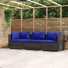 3-seater Sofa Grey PE rattan, powder-coated steel, plas...